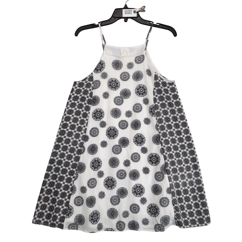 Sadie & Sage A-Line Mini Sun Dress Sz S‎ Black & White Boho Motif Made USA Indie